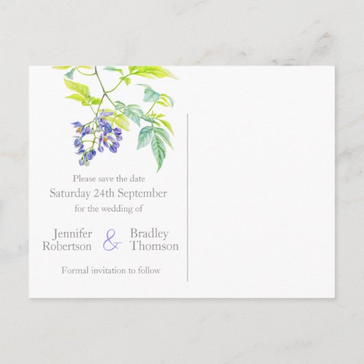 Sla de datum van de paarse trouwkaart op aankondigingskaart (Achterkant)