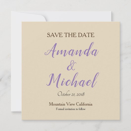 Sla de datum van het huwelijk in Beige Classical m Save The Date (Voorkant)