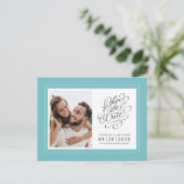 Sla de datum van het huwelijk op in Aqua Elegant Aankondigingskaart (Staand voorkant)