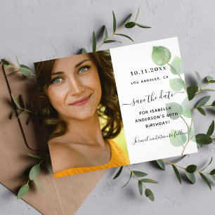 Sla de datum verjaardag eucalyptus foto budget flyer