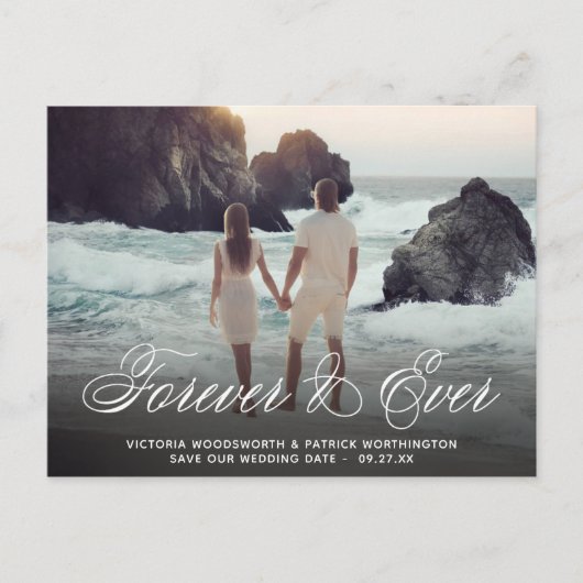 Sla de datum voor altijd en altijd bruiloft fotosc aankondigingskaart (Voorkant)