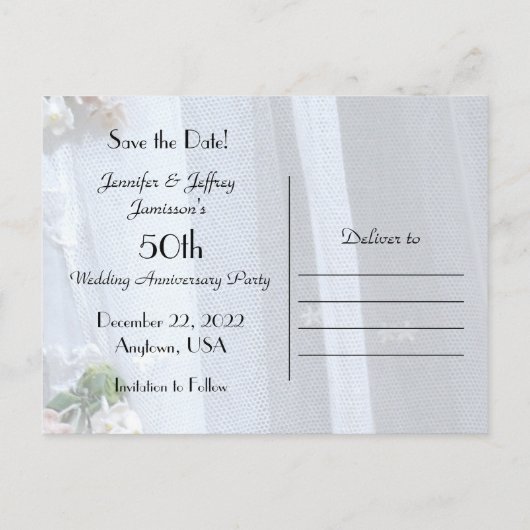 Sla de datum vrij 50-jarig jubileumfeest aankondigingskaart (Achterkant)
