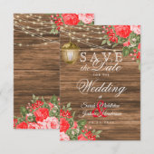 Sla de datum vrij Hout, Lantaarns en Rode Bloem Save The Date (Voorkant / Achterkant)