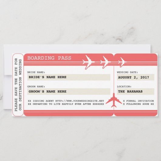 Sla de datum waarop de instapkaart is ingevoerd op save the date (Voorkant)