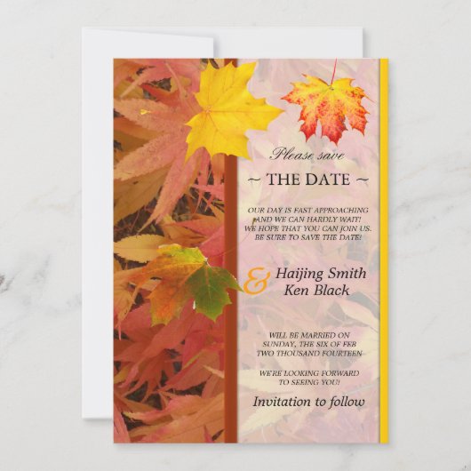 Sla de datum waarop Maple het einde van het huweli Save The Date (Voorkant)
