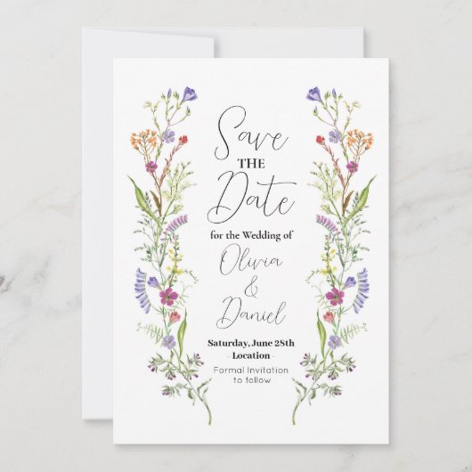 Sla de datum Wedding Wildflower Floral op Save The Date (Voorkant)