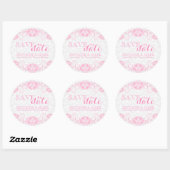 Sla de datum wit damasks & roze kant op ronde sticker (Vel)