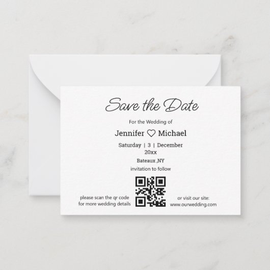 sla de datum witte handschrift qr code fotoschakel notitiekaartje (Achterkant)