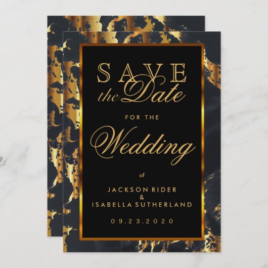 Sla de datum zwart en goudmarmer op save the date (Voorkant / Achterkant)