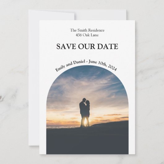 Sla de datum zwart-wit elegant uniek op save the date (Voorkant)