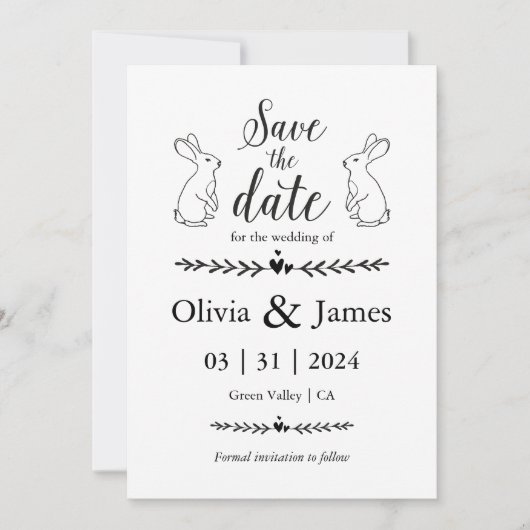 Sla de datum zwart-wit paasbruiloft op kaart (Voorkant)