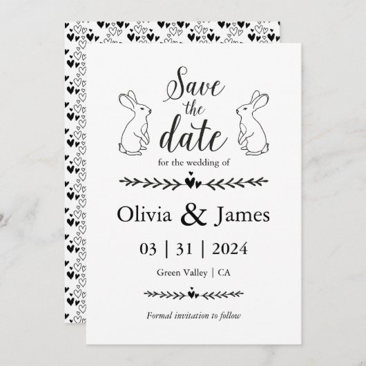 Sla de datum zwart-wit paasbruiloft op kaart (Voorkant / Achterkant)