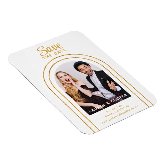Sla de datum zwarte goudsmeulende moderne bruiloft magneet (Rechterzijde)