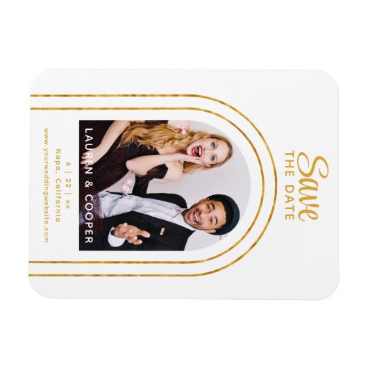 Sla de datum zwarte goudsmeulende moderne bruiloft magneet (Horizontaal)