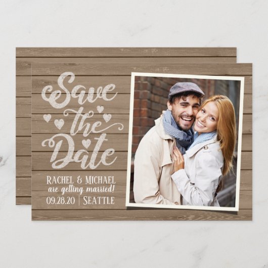 Sla de datumbruiloft op | Foto van Rustic Wood Kaart (Voorkant / Achterkant)