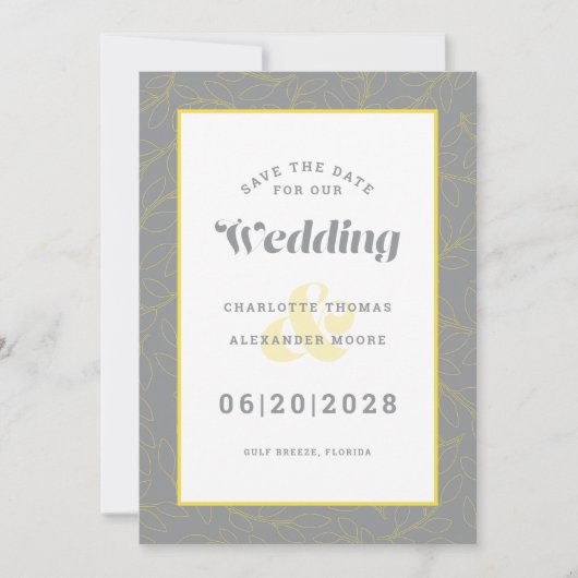 Sla de datumbruiloft op | Moderne grijze gele patr Save The Date (Voorkant)