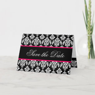 Sla de datumkaarten op Monogram Hot Pink Damask Aankondiging