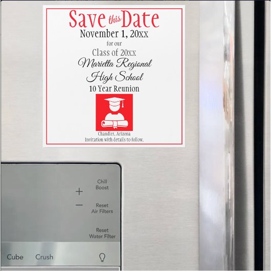 Sla de datumklasse Reunion Red Black Magnet op