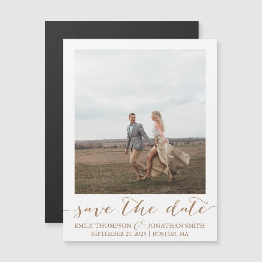 Sla de datummagneten op met één Afbeelding in goud Magnetische Uitnodiging (Voorkant / Achterkant)