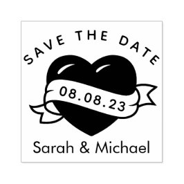 Sla de datumstempel Custom Wedding Stamp Heart op Rubberstempel