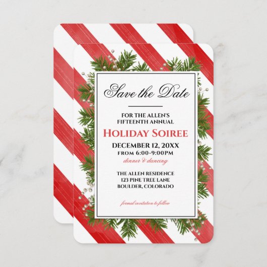 Sla de datumvakantiepartijpin en -strepen op | save the date (Voorkant / Achterkant)