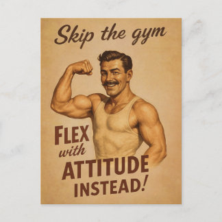 Sla de sportschool over Oude poster | Retro fitnes Briefkaart