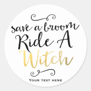 SLA EEN BEZEMRIT EEN HEKS Halloween Schrijven Ronde Sticker