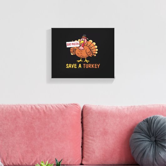 Sla een kalkoen Eet Pizza Funny Thanksgiving Class Canvas Afdruk (Insitu (Woonkamer))