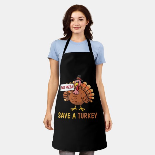 Sla een kalkoen Eet Pizza Funny Thanksgiving Class Schort (Gedragen)
