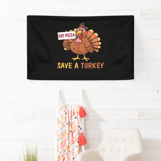 Sla een kalkoen Eet Pizza Funny Thanksgiving Class Spandoek (Insitu)