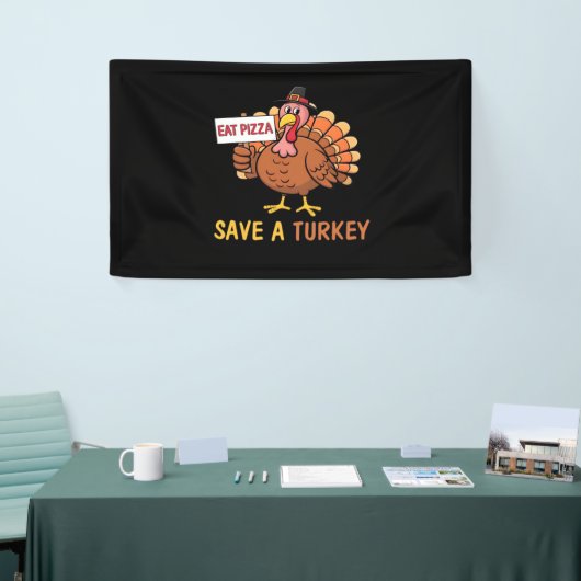 Sla een kalkoen Eet Pizza Funny Thanksgiving Class Spandoek (Beurs)
