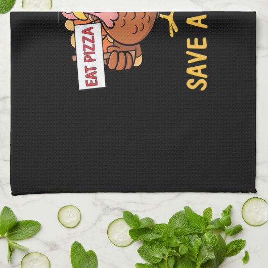 Sla een kalkoen Eet Pizza Funny Thanksgiving Class Theedoek (Gevouwen)