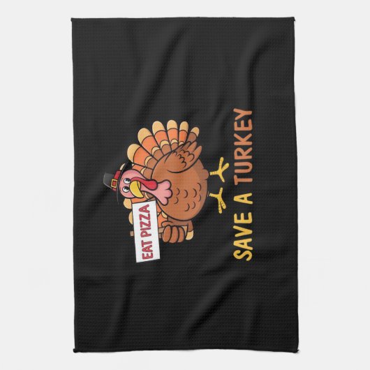 Sla een kalkoen Eet Pizza Funny Thanksgiving Class Theedoek (Verticaal)