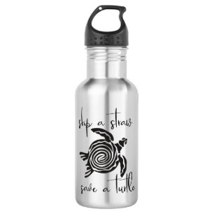 Sla een rietje op Red een schildpad Plastic Free Waterfles