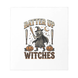 Sla Heksen Vintage Halloween-honkbalontwerp aan Notitieblok