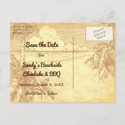 Sla het Briefkaart Aangepaste  strand op datum op (Achterkant)