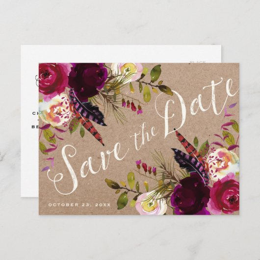 SLA HET BRIEFKAART DATUM OP | Floral Rustic Boho (Voorkant / Achterkant)