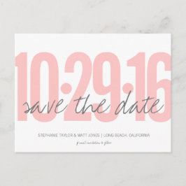 Sla het Date Briefkaart, Grote Datum, blush roze Aankondigingskaart