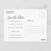 Sla het Date Elegant White Script Photo Briefkaart (Achterkant)