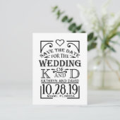 Sla het Date-ontwerp op met creatieve belettering. Aankondigingskaart (Staand voorkant)