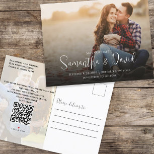 Sla het Datumscript Foto QR Code Elegant Simple op Aankondigingskaart
