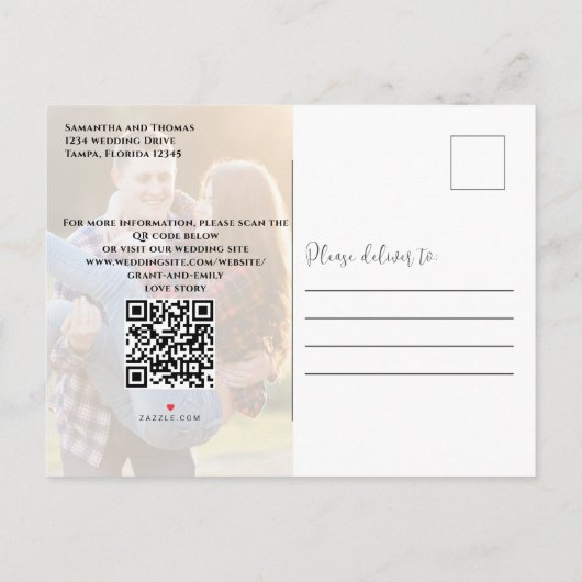 Sla het Datumscript Foto QR Code Elegant Simple op Aankondigingskaart (Achterkant)