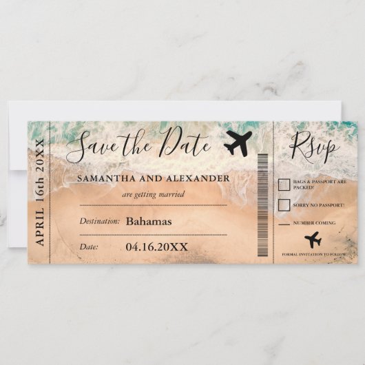 Sla het datumscript tropische instapkaart op save the date (Voorkant)