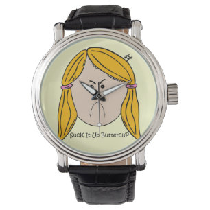 Sla het op Buttercup lederen riem zwart Horloge