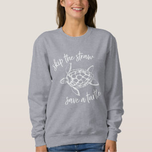 Sla het rietje over Red een witte schildpad op gri Trui