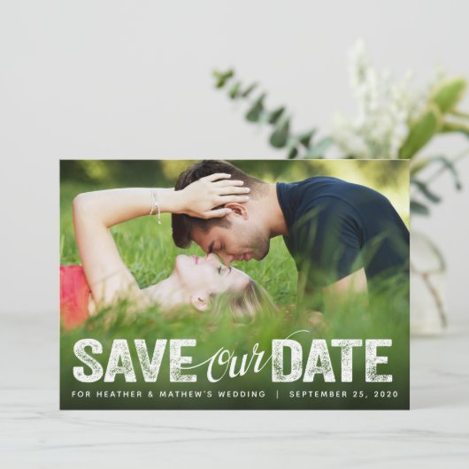 Sla onze datum bruiloft noodlijdende script fotoka kaart (Staand voorkant)