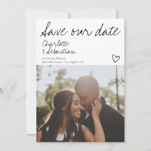 Sla onze datum met handgeschreven persoonlijke fot save the date (Voorkant)