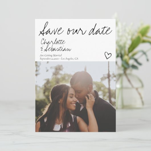 Sla onze datum met handgeschreven persoonlijke fot save the date (Staand voorkant)