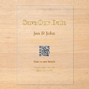 Sla onze datum op Scan QR voor details naam datum Acryl Uitnodigingen