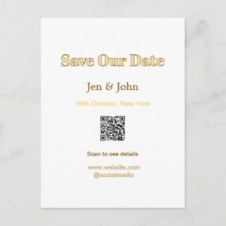 Sla onze datum op Scan QR voor details naam datum  Briefkaart